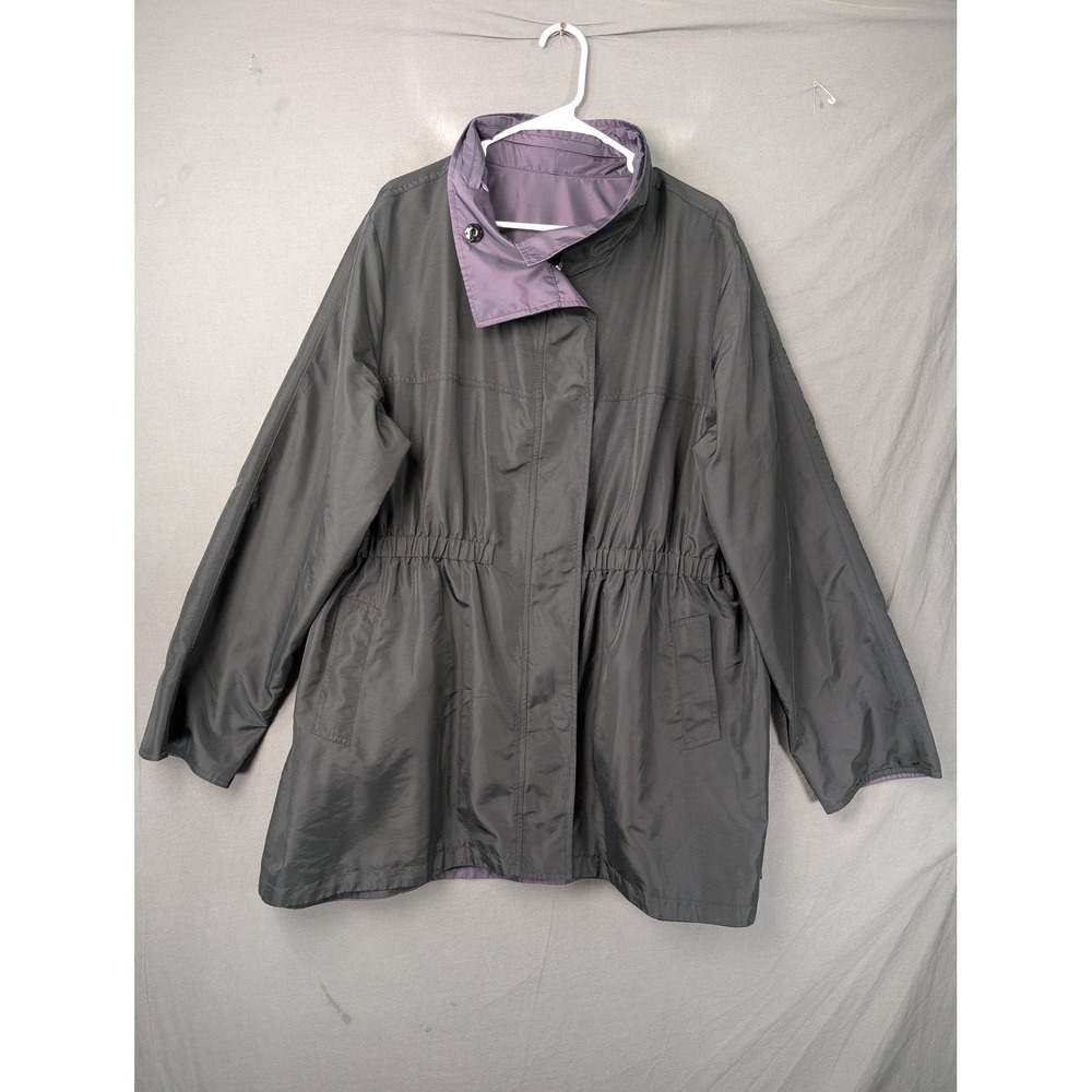 Gallery Woman Reversible Rain Jacket Gray Purple Plus Size 2X Full Zip